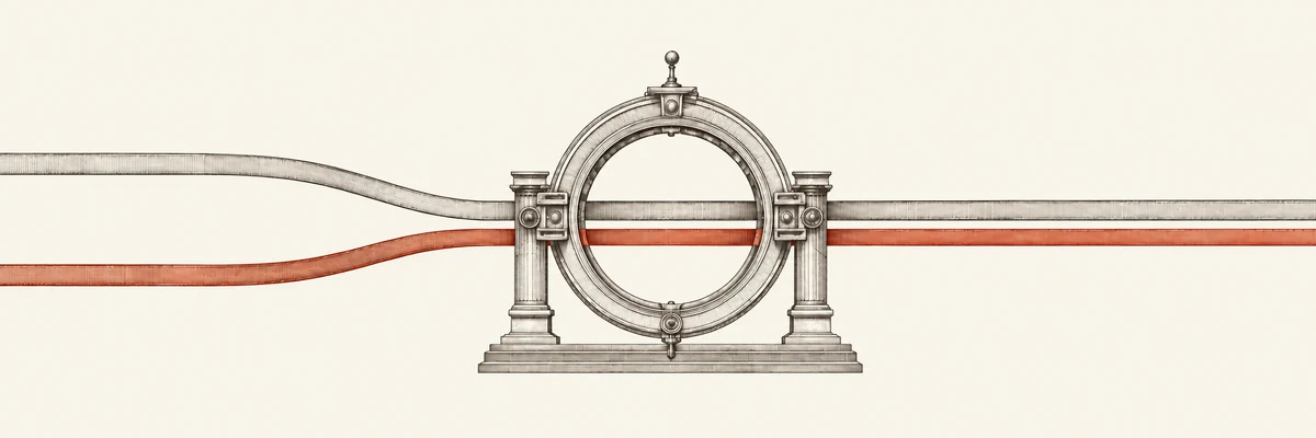 Engraved circular pathway connecting both sides of an execution route